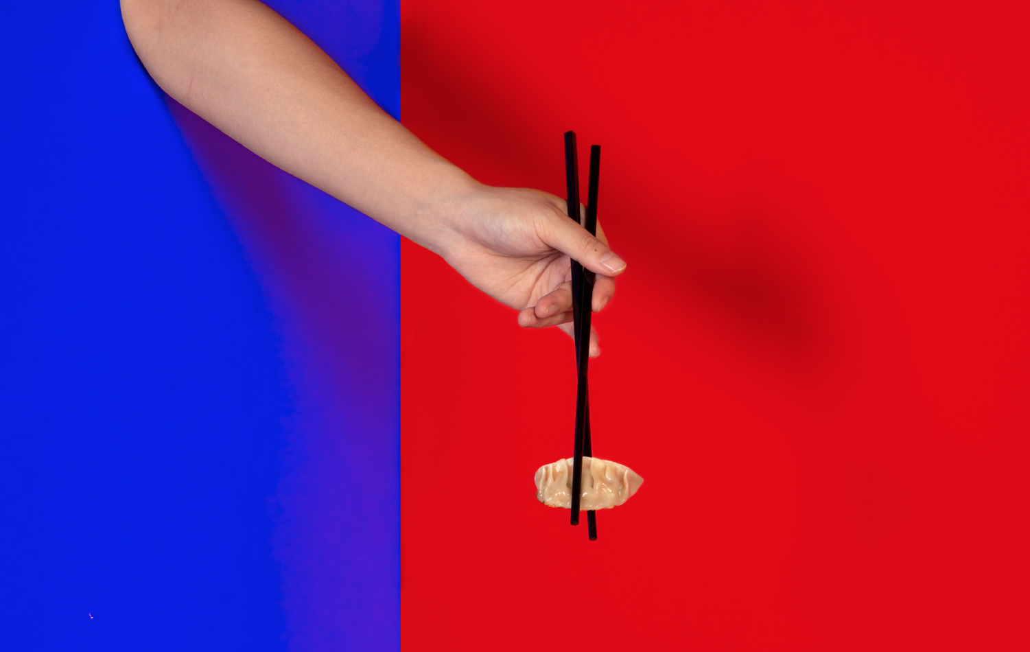 Person dipping dumplings